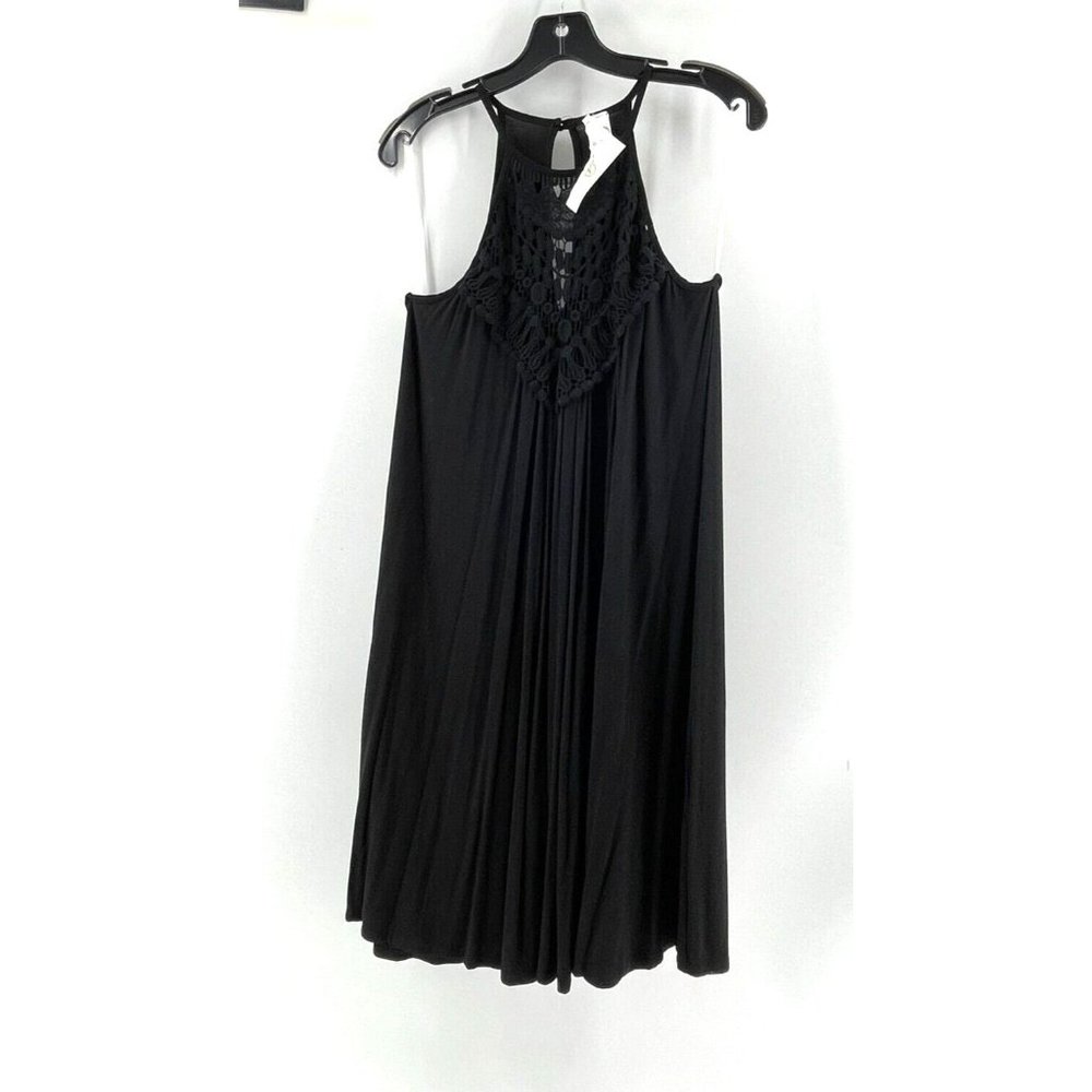 NWT CY Fashion Black Boutique Crochet Sleeveless Flowy Boho Tunic Dress Size M